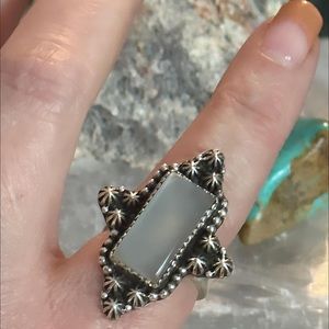 Gray moonstone southwestern sterling silver adjustable ring
